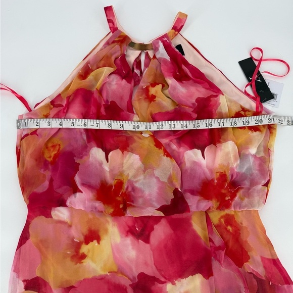 Xscape Women's Size 16 Pink Chiffon Floral Halter Sleeveless A-Line Midi Dress - Picture 15 of 15